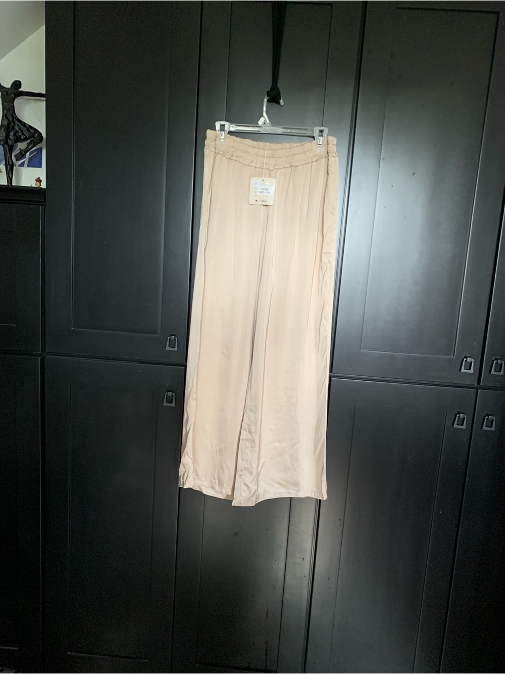 Wide Leg Satin Pants in Light Beige
